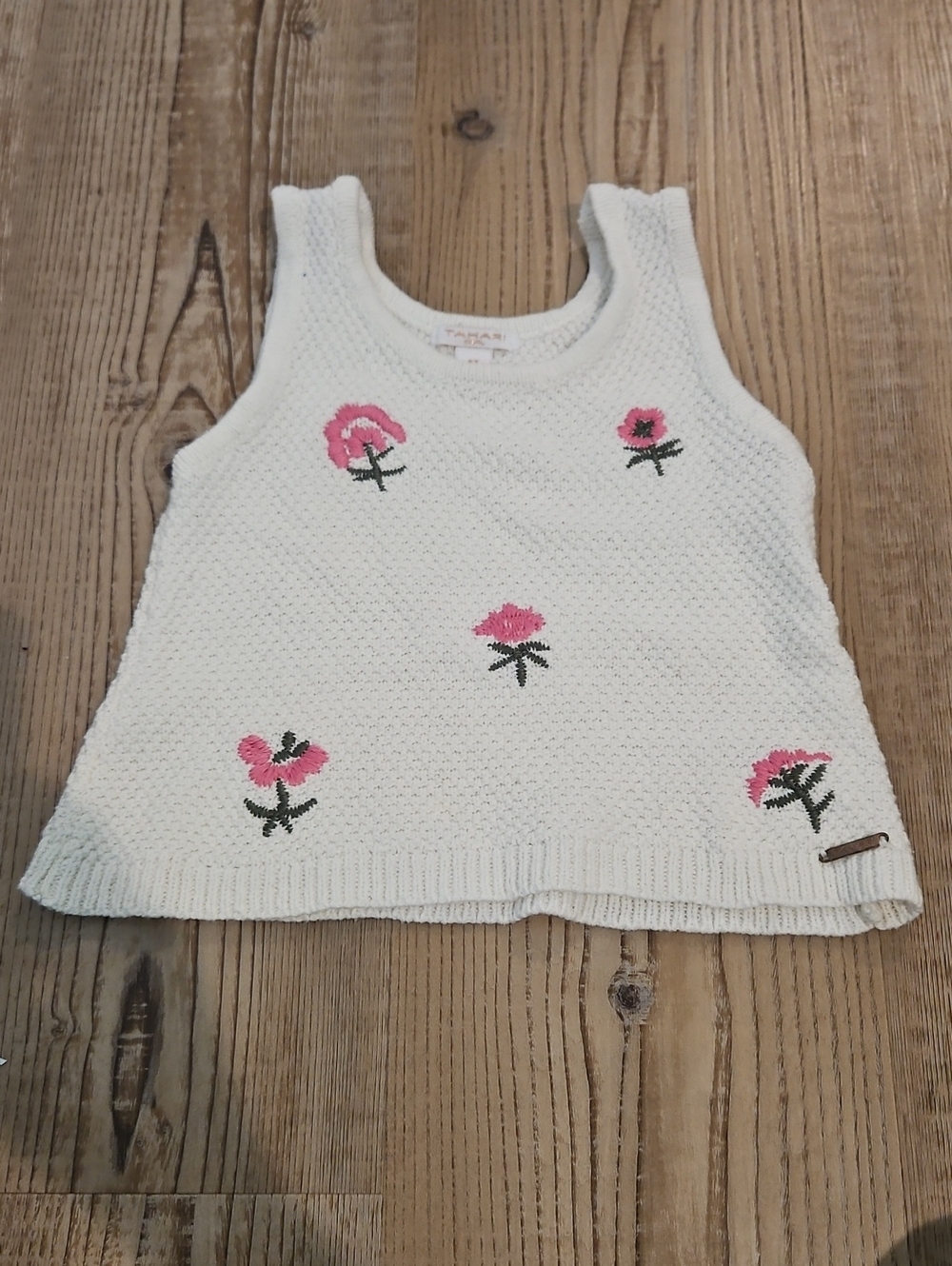 White Knit Floral Tank Top for Kids